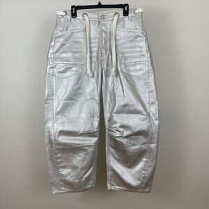 We The Free - Free People Moxie Metallic Low-Slung Barrel Jeans - Pinball - 30